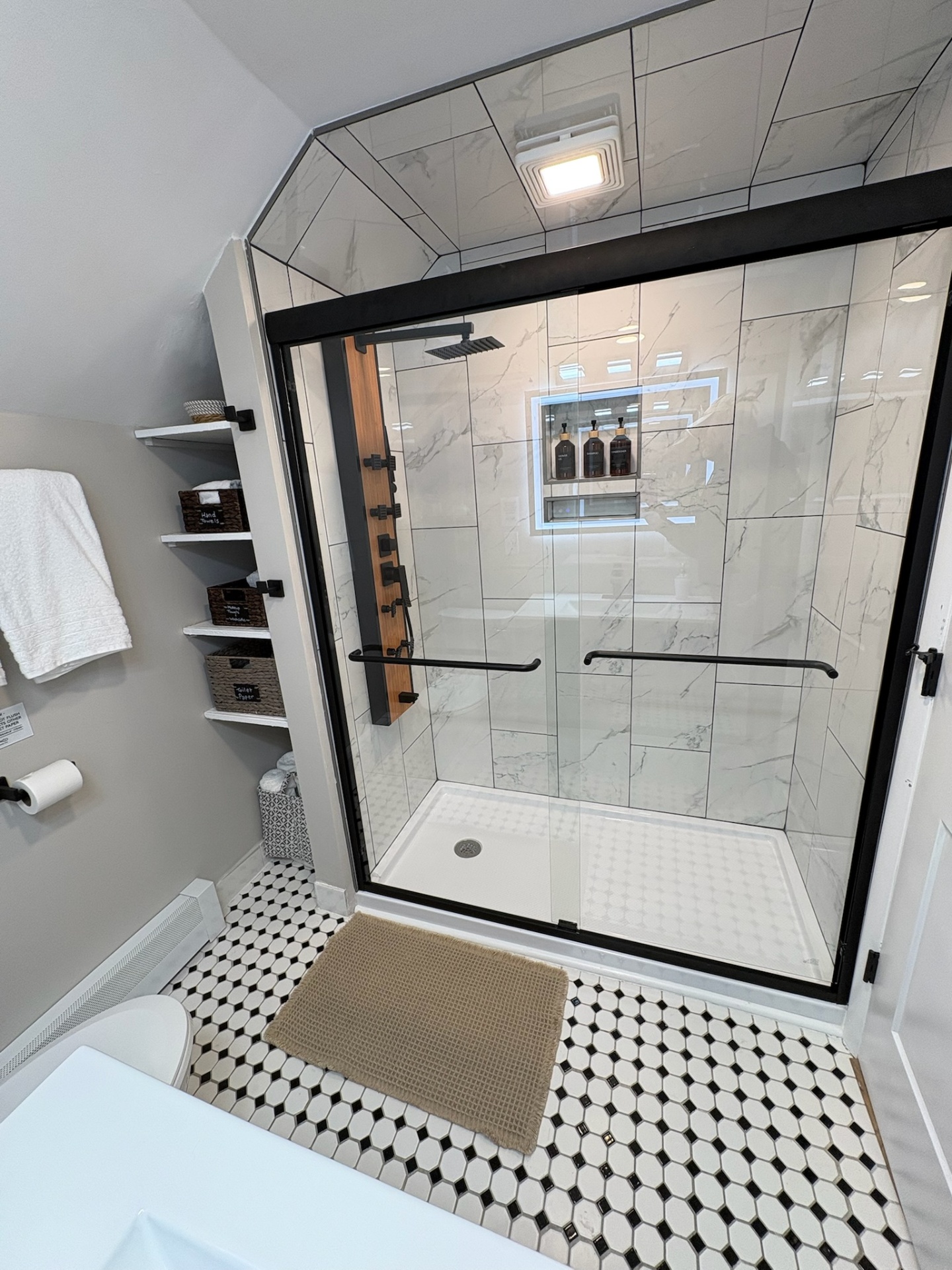 Walk-in marble shower