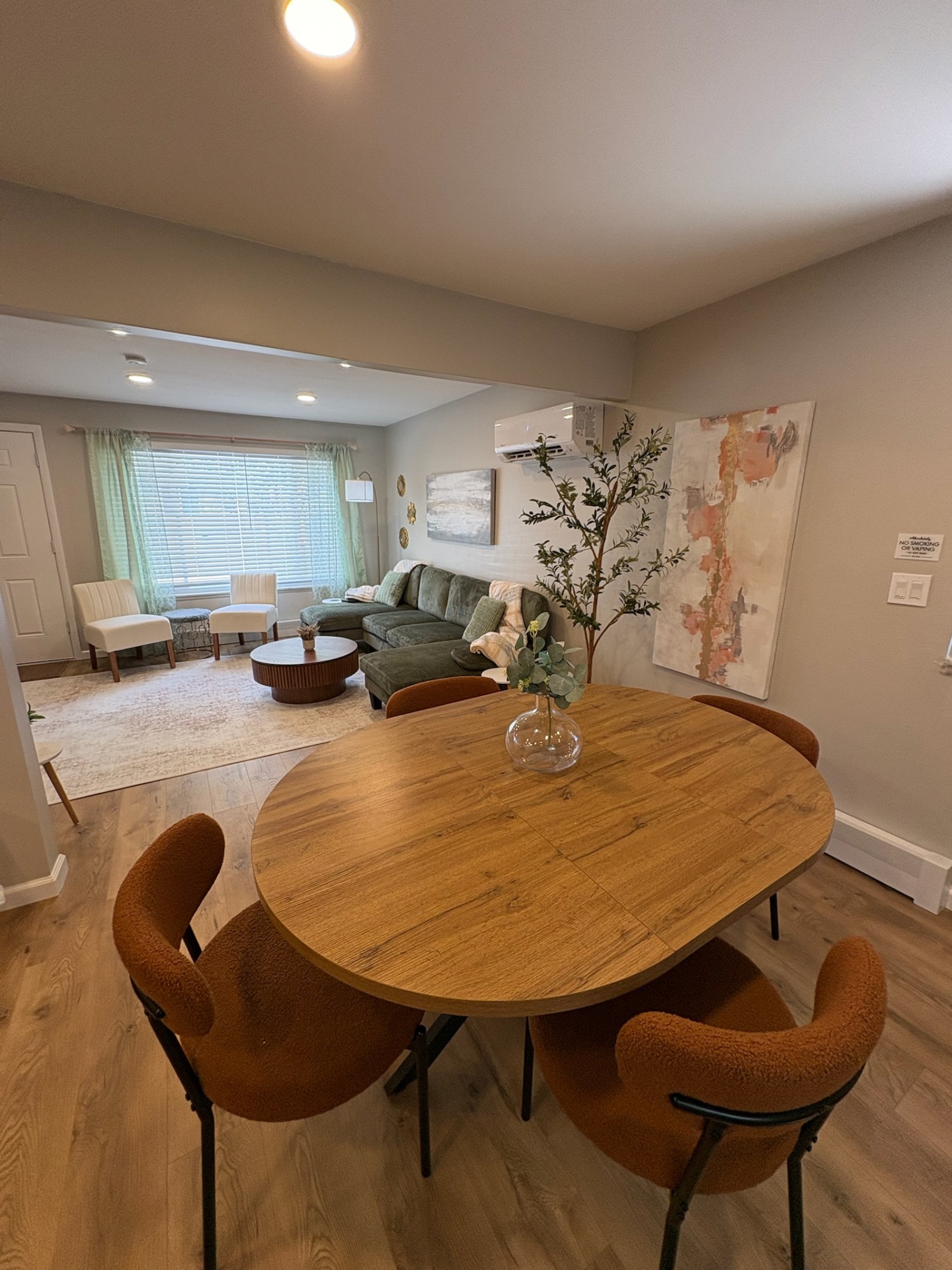 Living room with floral chair and natural light